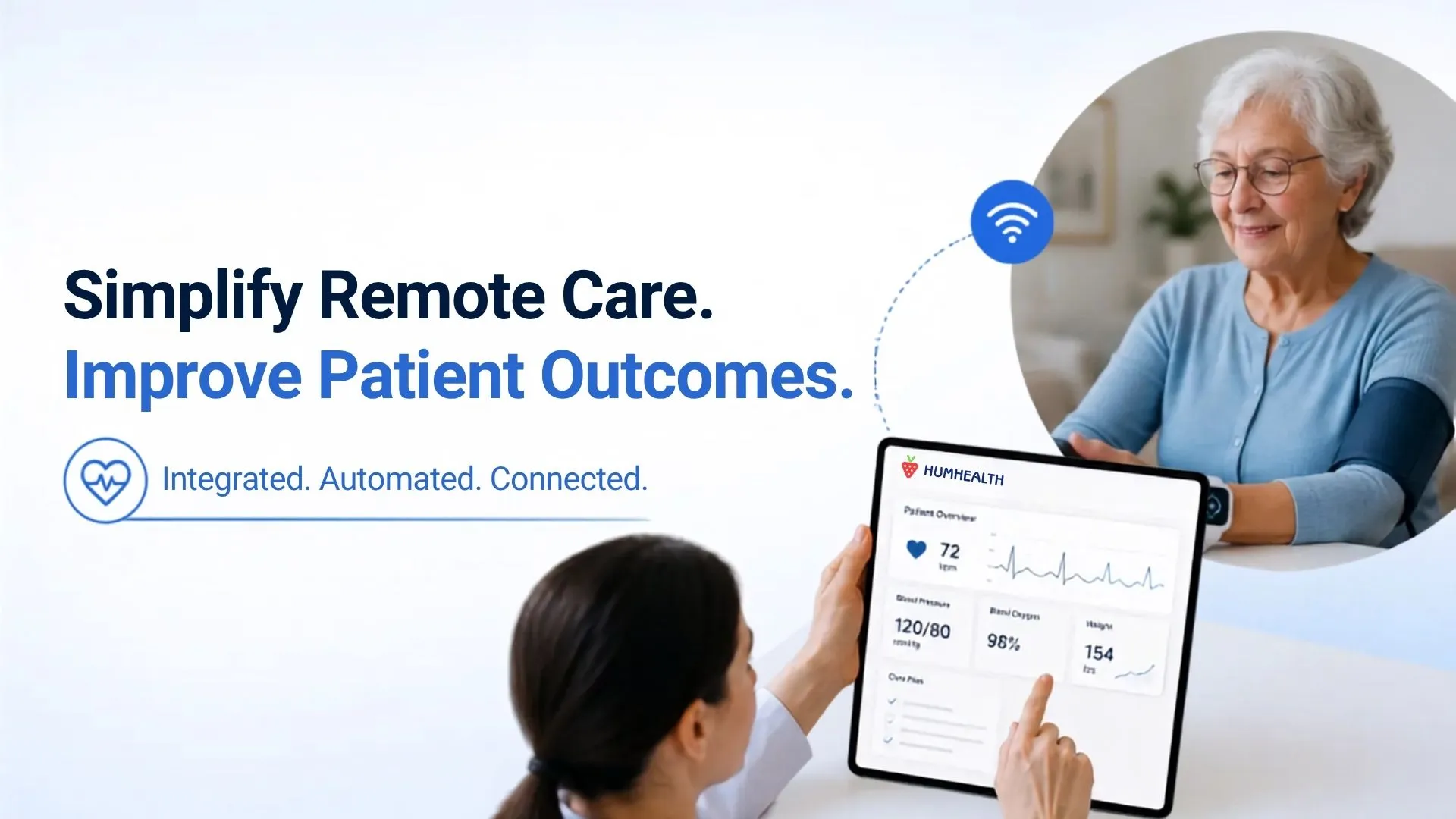 Clinician remotely monitoring a patient's vital signs using the HumHealth Remote Patient Monitoring platform for connected care and improved outcomes.